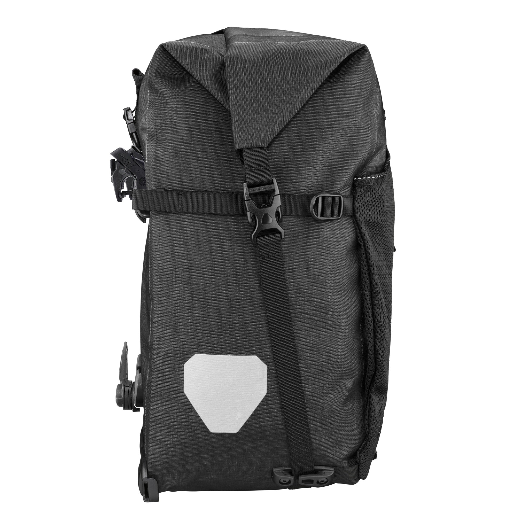 Side view of ORTLIEB Back-Roller XL Plus QL2.2 in granite - black with reflective element and roll closure