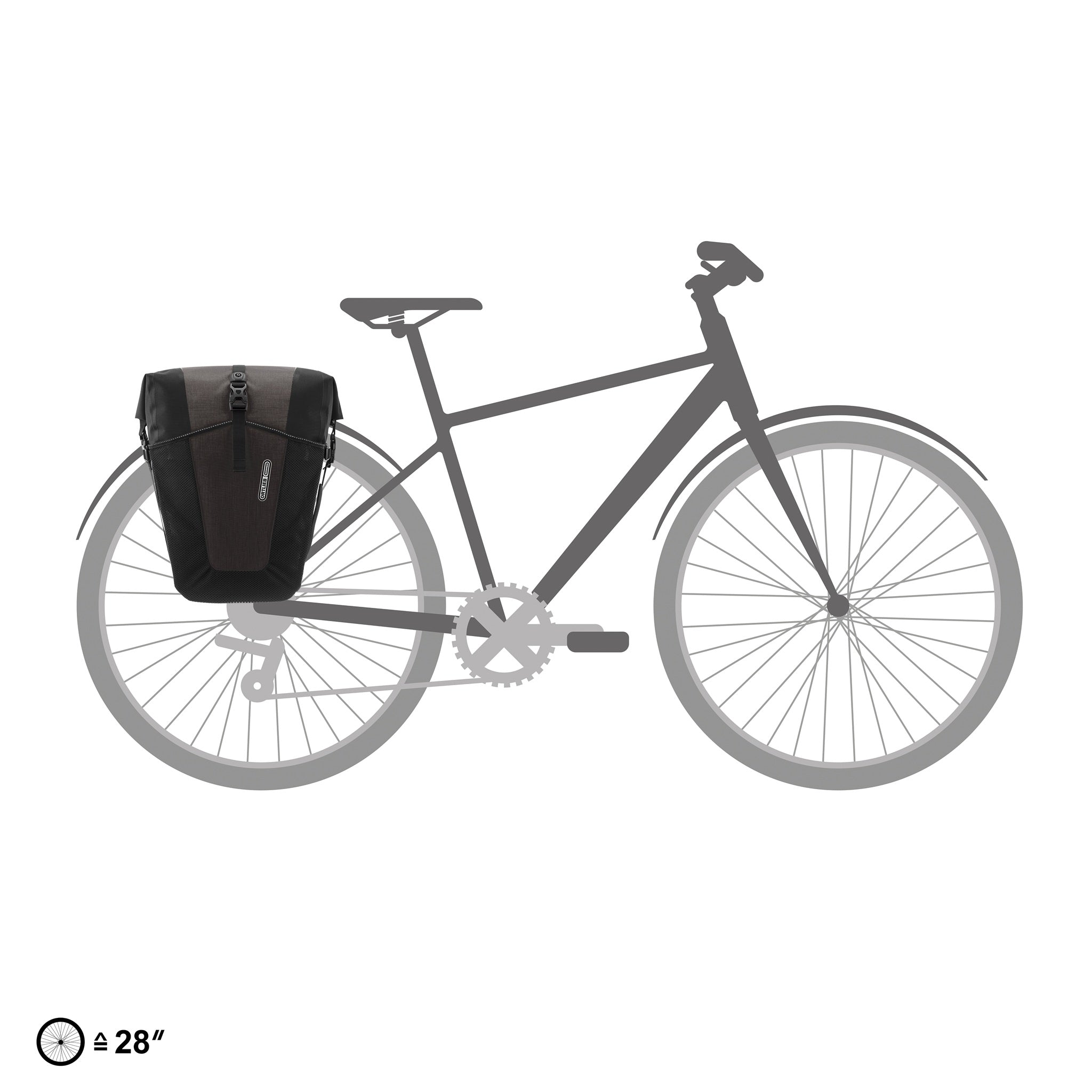 ORTLIEB Back-Roller XL Plus QL2.2 in granite - black mounted on bicycle rack for touring bike